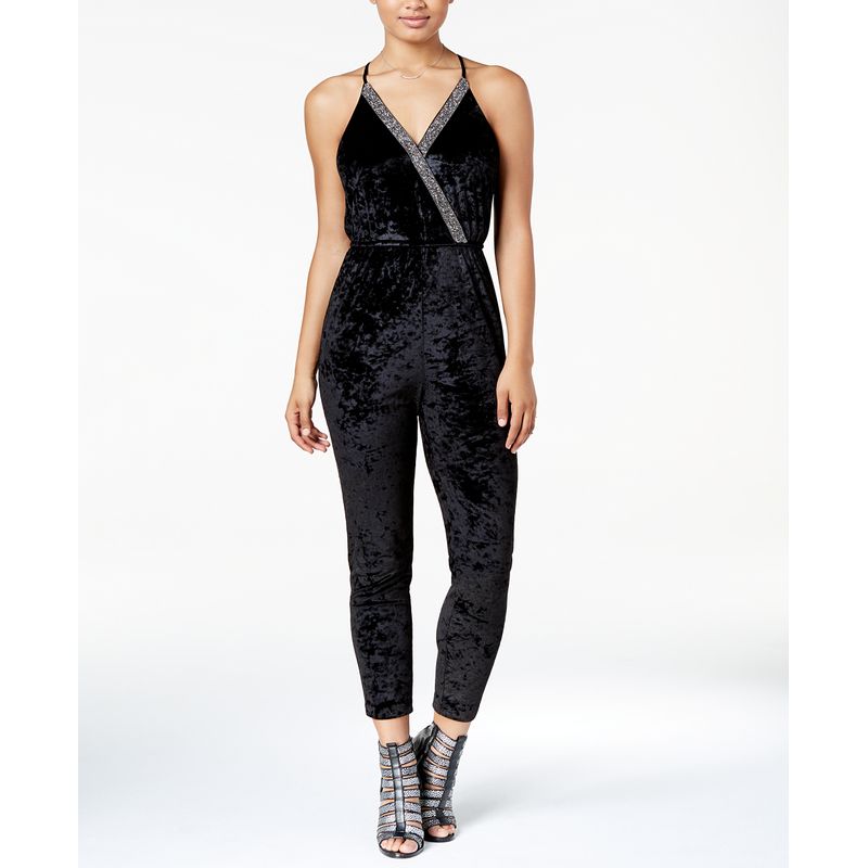 Xoxo Juniors Crushed Velvet Embellished Jumpsuit